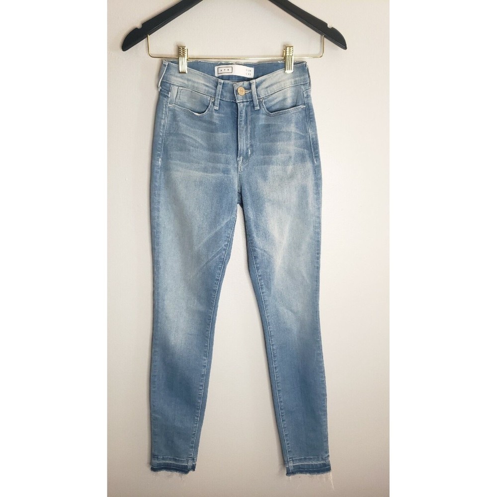 AYR Jeans Women's 24x30 The Skinny High Rise Soft Stretchy Blue Raw Hem